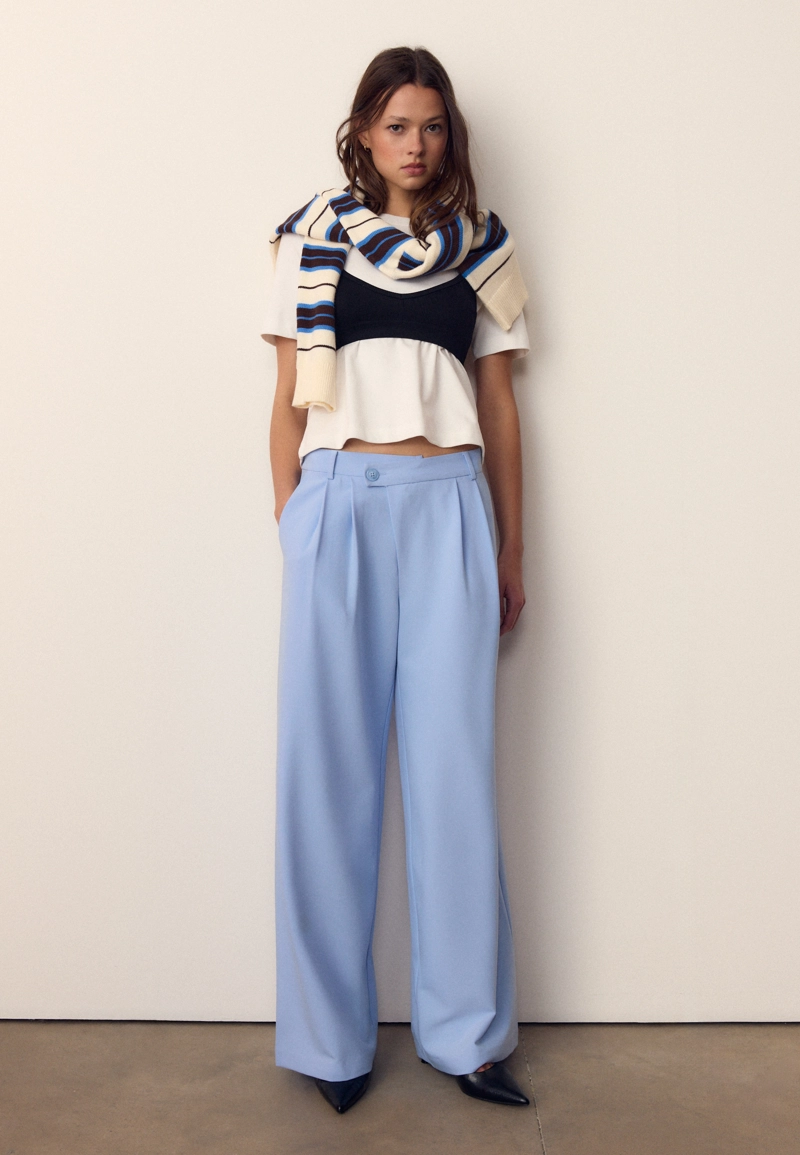 Повседневные брюки в полоску с перекрестной талией