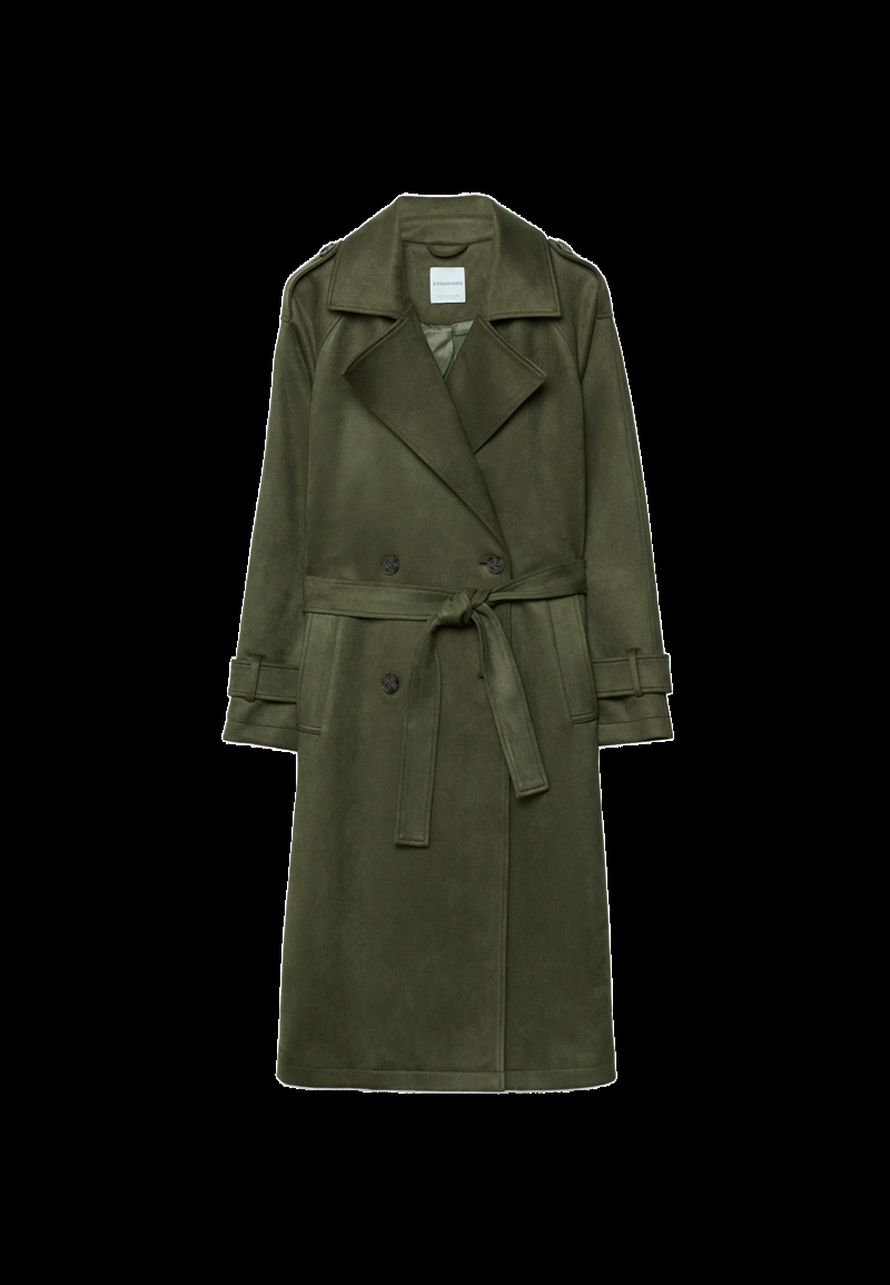 Длинный тренч из искусственной замши