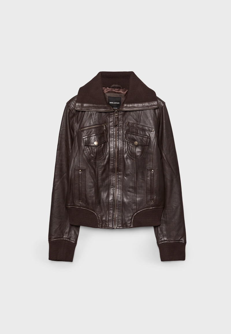 Куртка из комбинированной кожи в рубчик