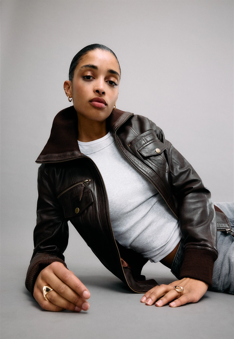 Куртка из комбинированной кожи в рубчик