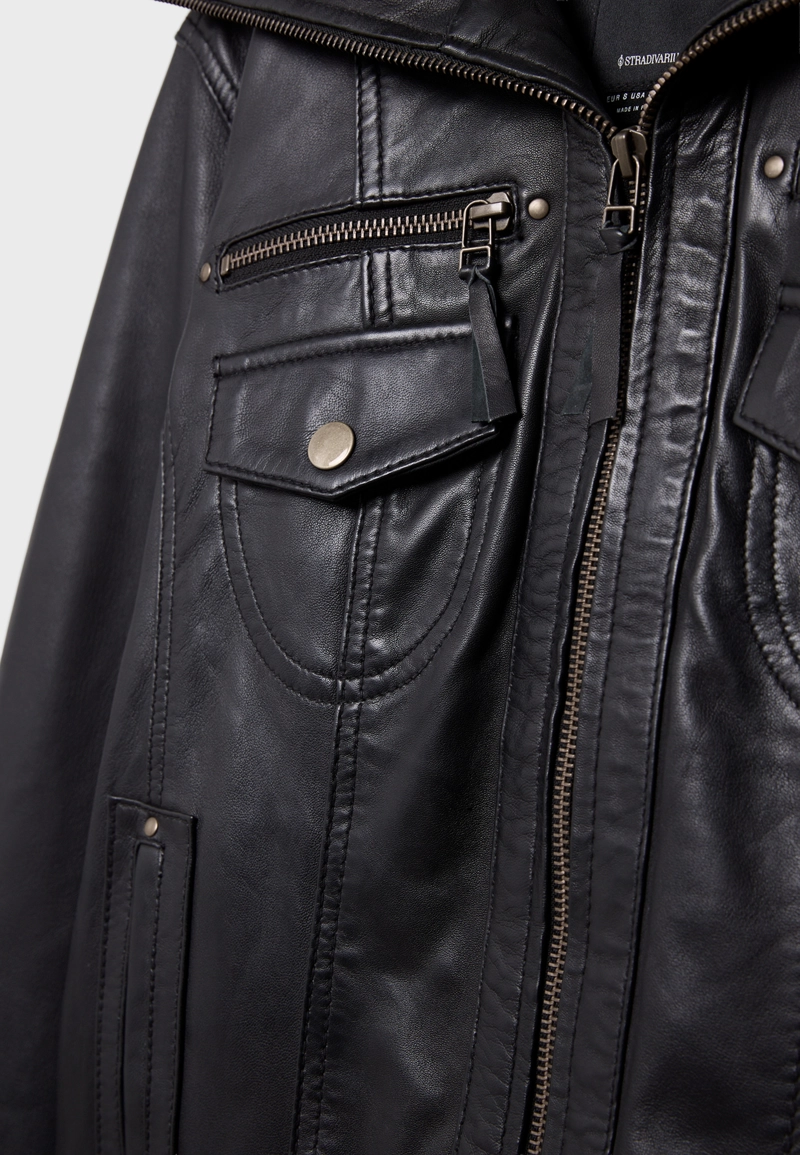 Комбинированная кожаная куртка в рубчик