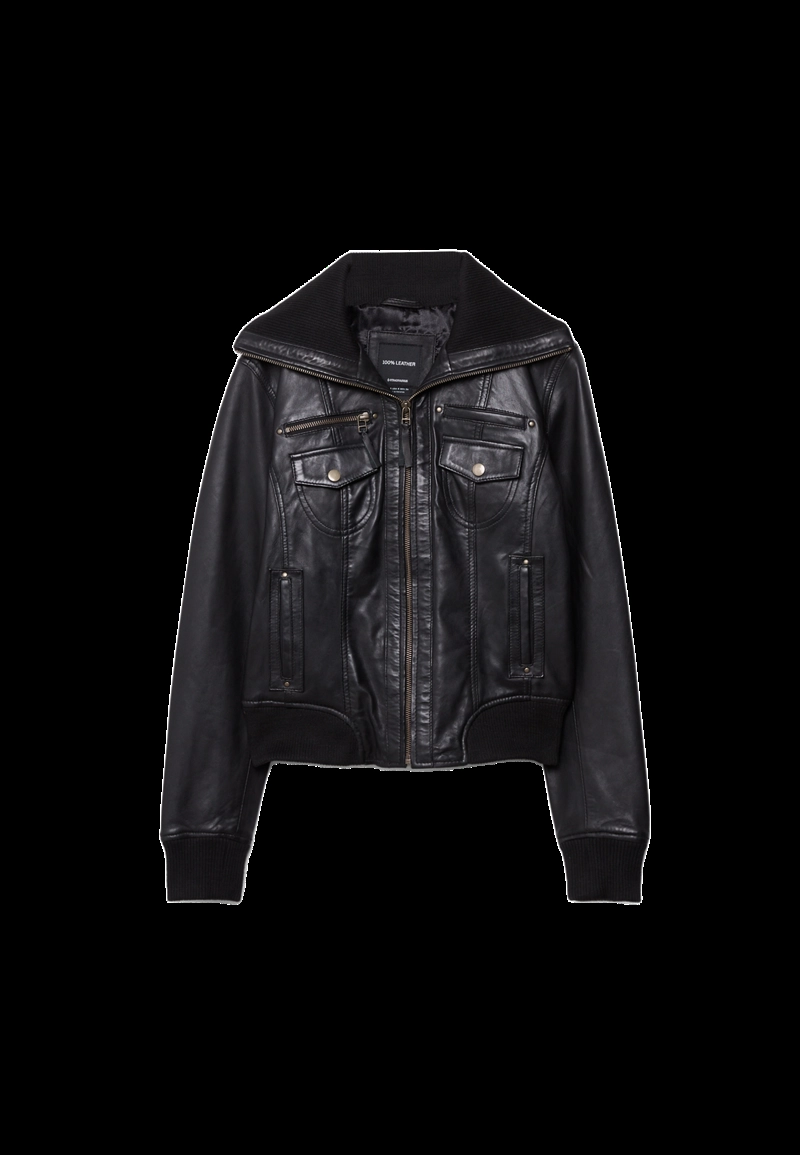 Комбинированная кожаная куртка в рубчик