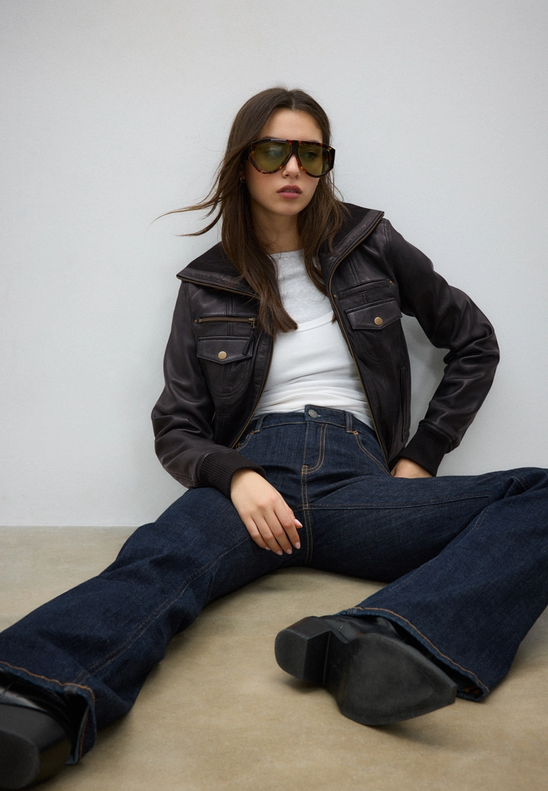 Комбинированная кожаная куртка в рубчик