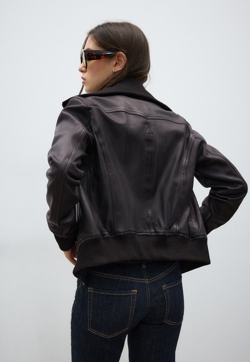 Комбинированная кожаная куртка в рубчик