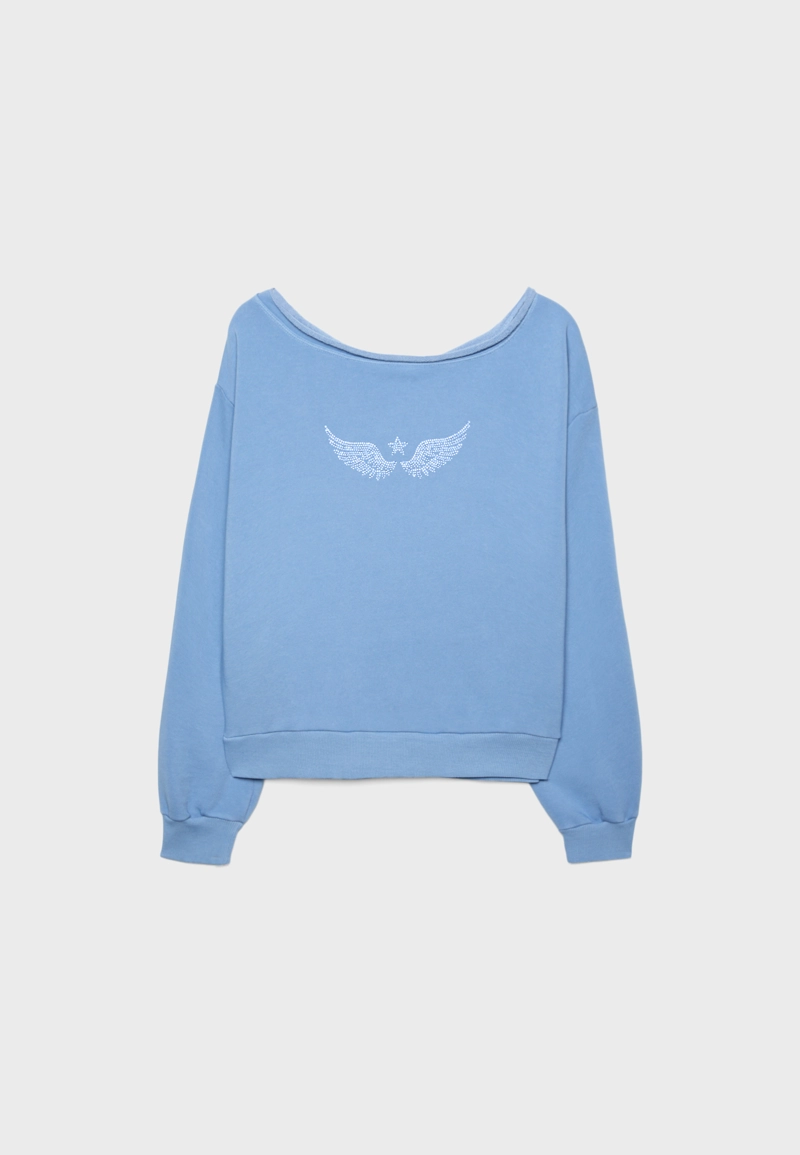 Толстовка с вырезом-лодочкой, крыльями и блестящей отделкой