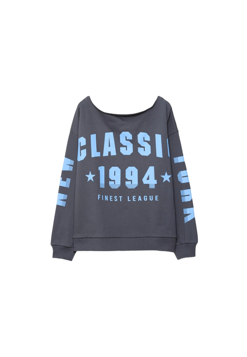 Толстовка с вырезом-лодочкой и принтом