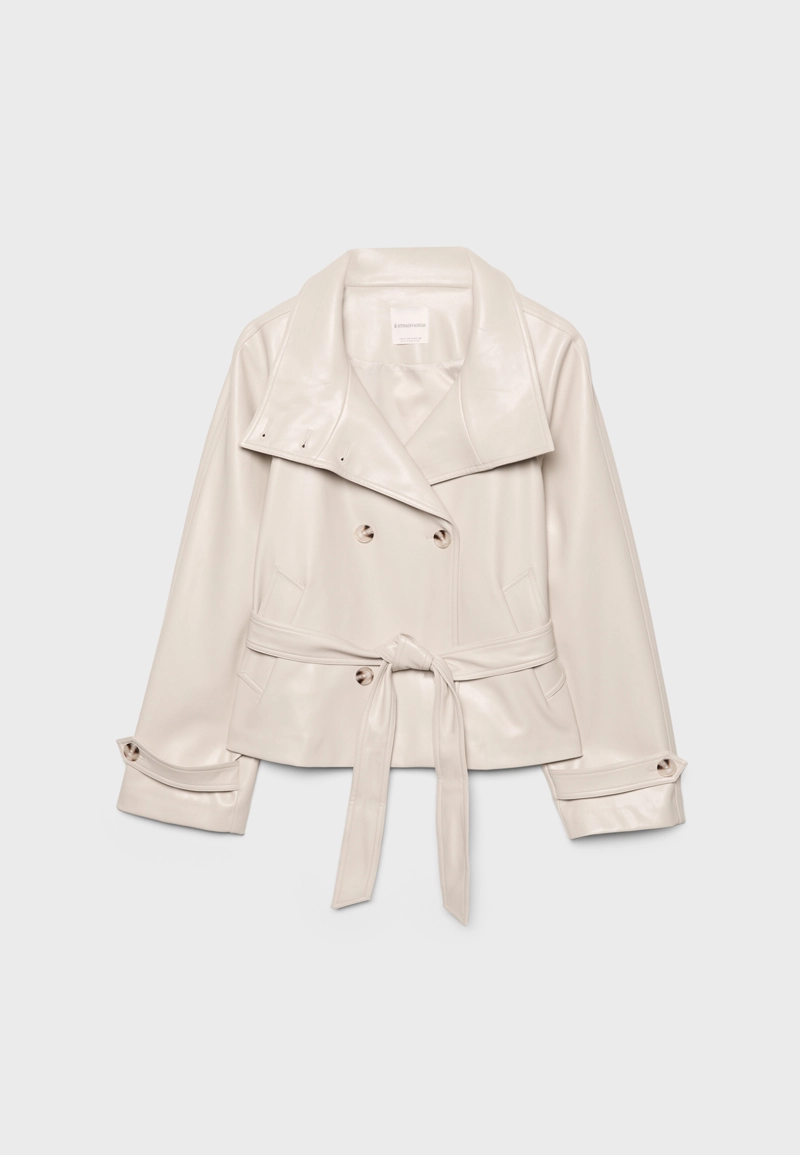 Тренч из искусственной кожи с высоким воротником