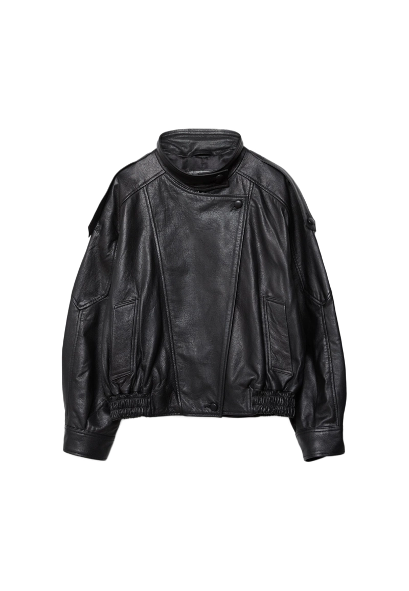 Куртка оверсайз с лацканами, 100% кожа