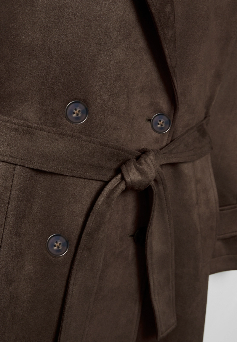 Длинный тренч из искусственной замши