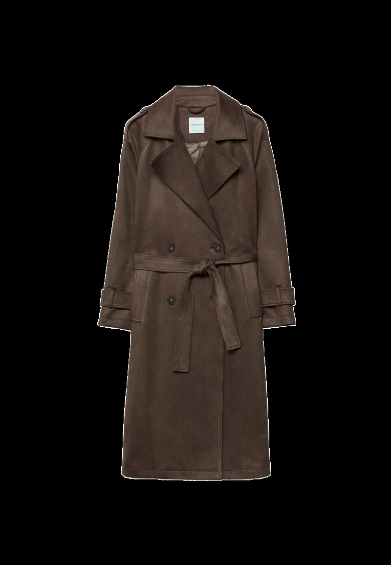 Длинный тренч из искусственной замши