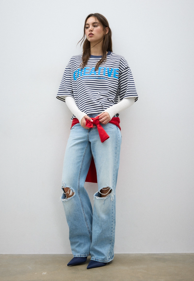 Футболка с короткими рукавами, в полоску, с принтом