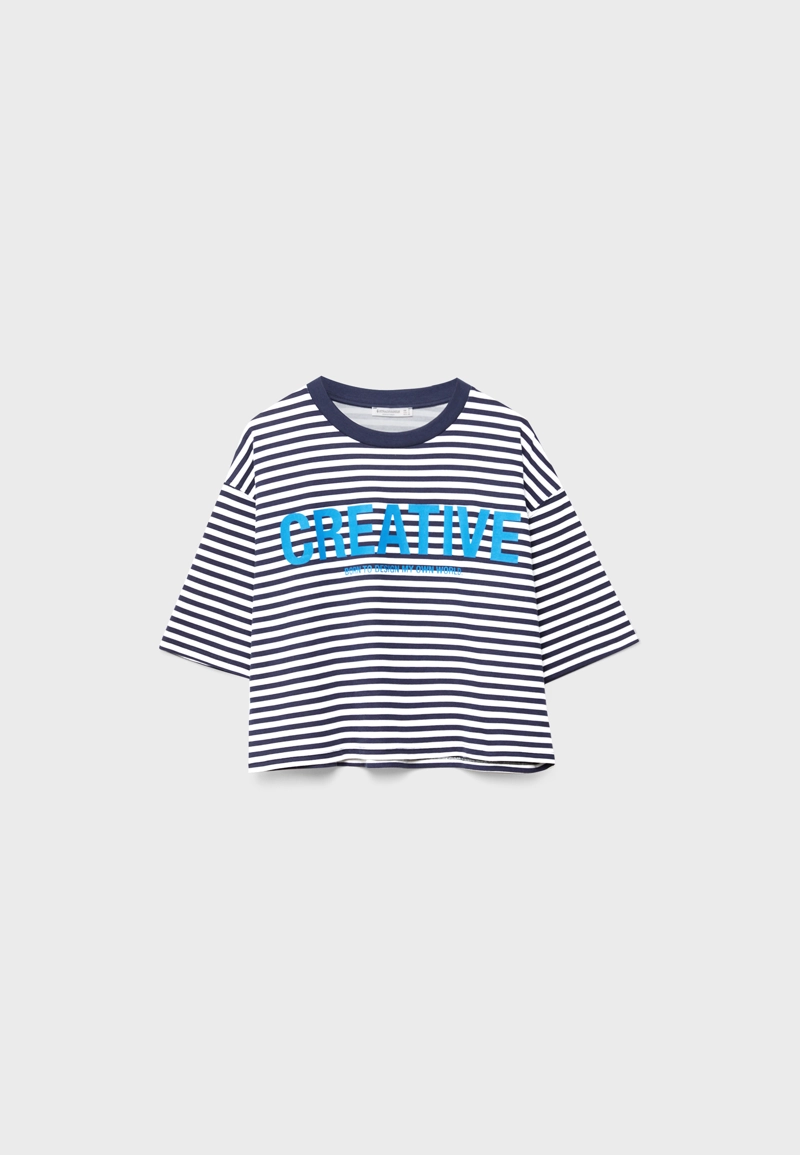 Футболка с короткими рукавами, в полоску, с принтом