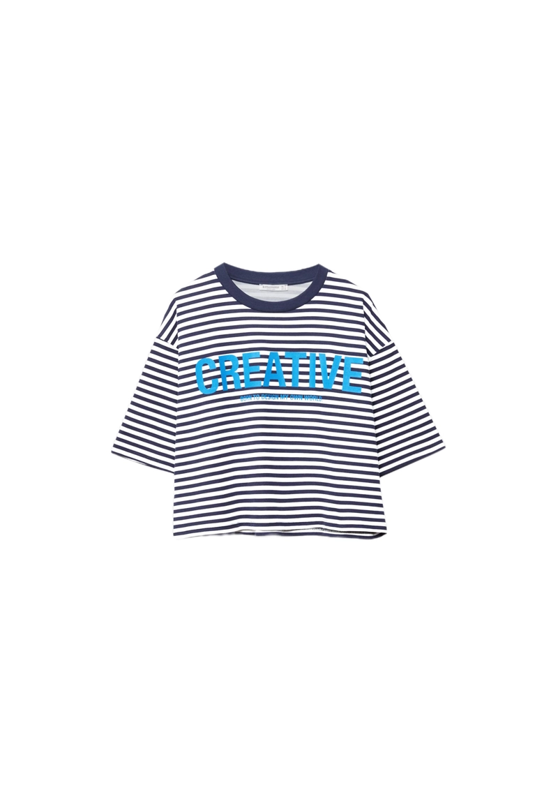 Футболка с короткими рукавами, в полоску, с принтом