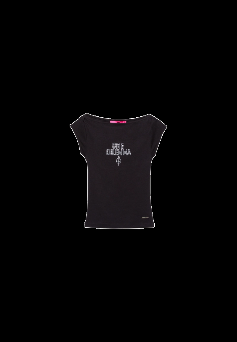 Футболка с лодочным вырезом и короткими рукавами с кристаллами one dilemma