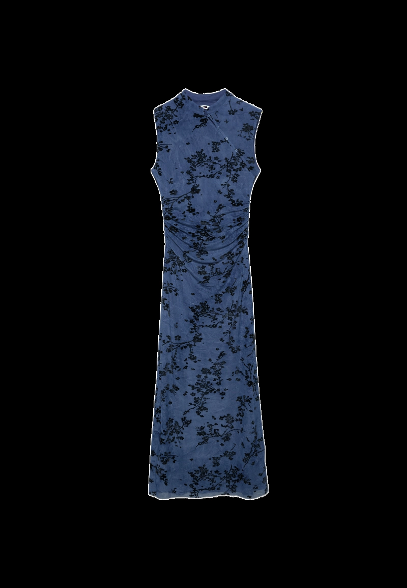 Платье миди из полупрозрачной ткани с вырезом ципао