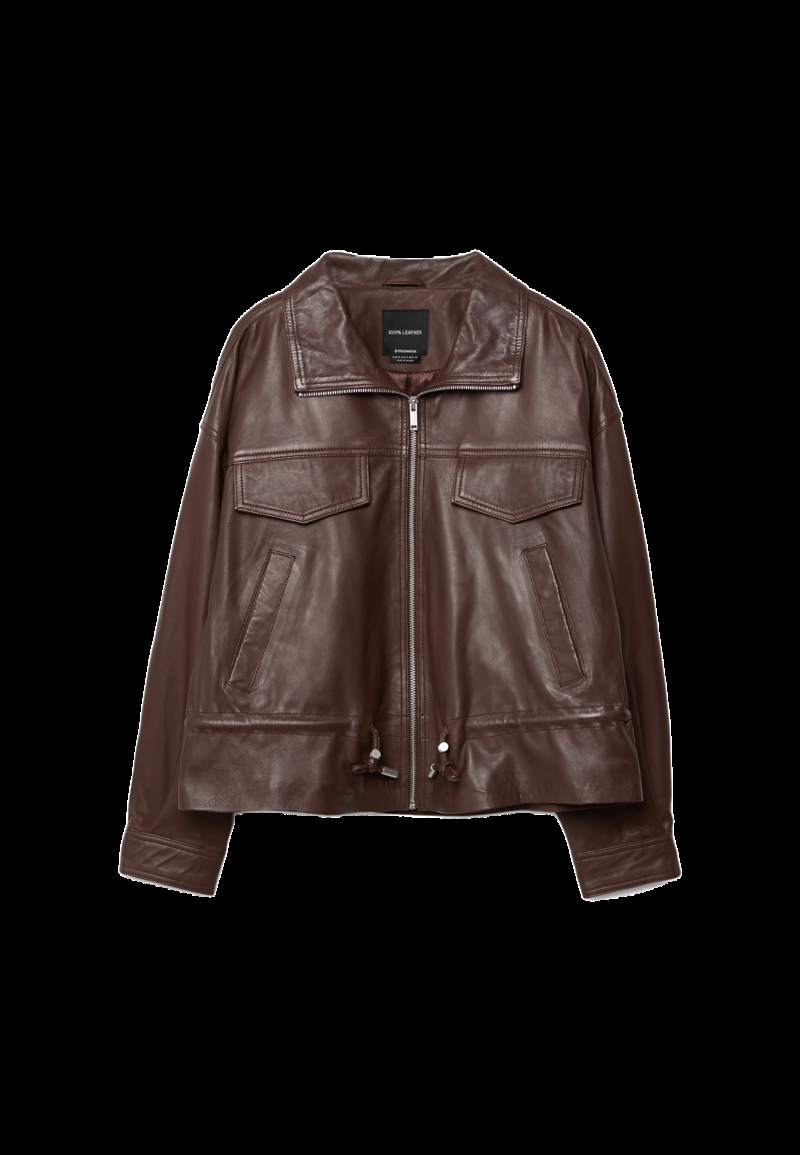 Кожаная куртка с карманами и регулируемой талией