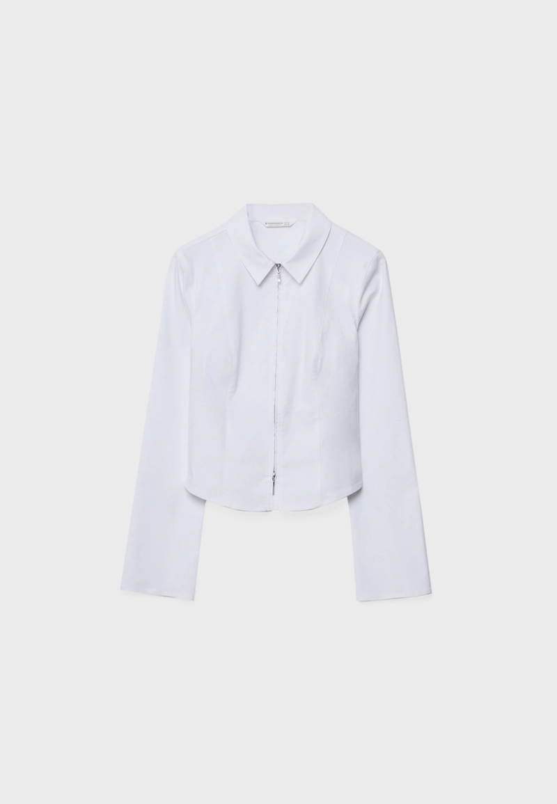 Приталенная рубашка из бенгалина на молнии