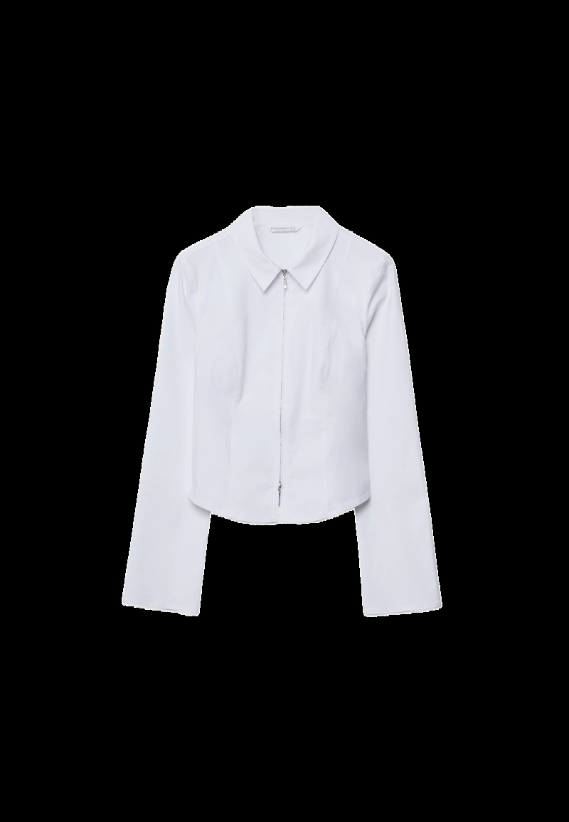 Приталенная рубашка из бенгалина на молнии