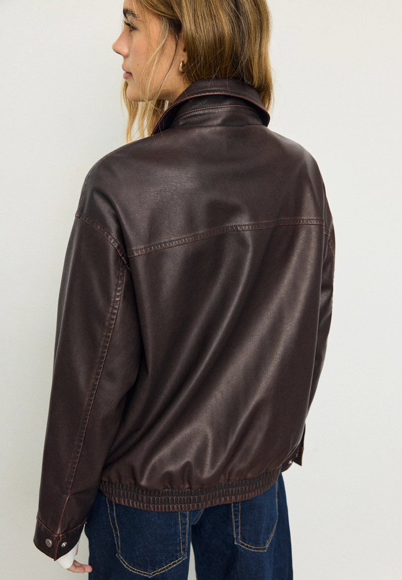 Куртка оверсайз из искусственной кожи с эффектом потертости