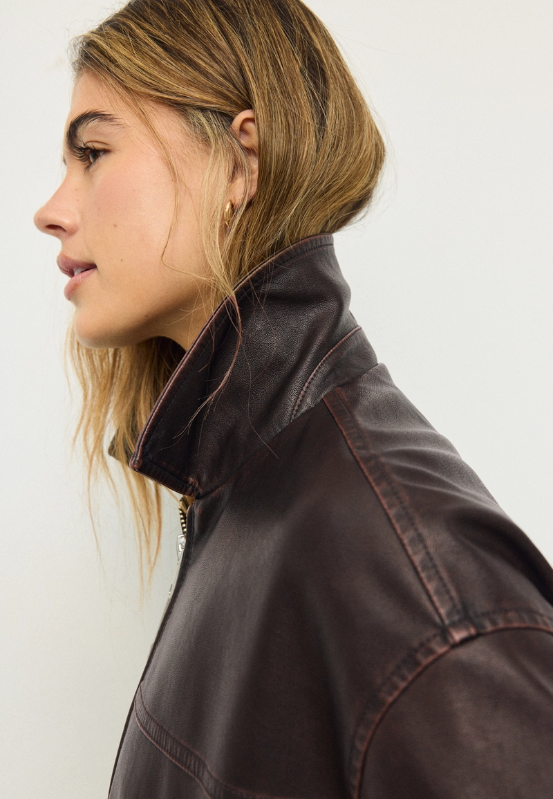 Куртка оверсайз из искусственной кожи с эффектом потертости
