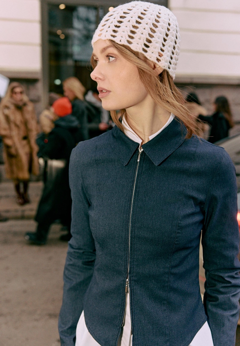 Рубашка приталенного кроя из бенгалина с двойной молнией