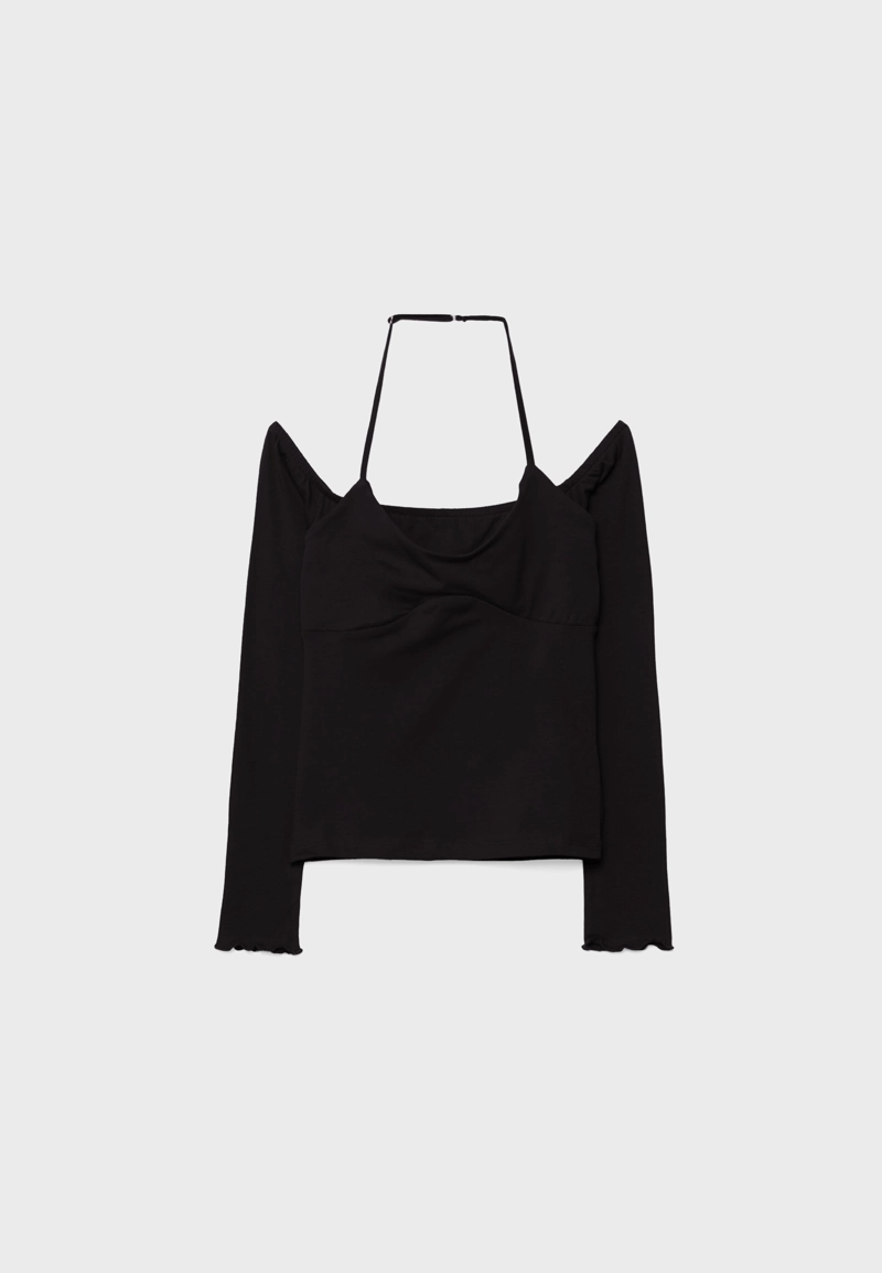 Лонгслив с длинными рукавами и горловиной халтер