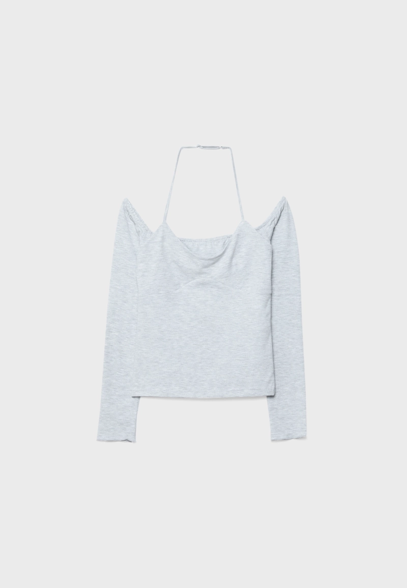 Лонгслив с длинными рукавами и горловиной халтер