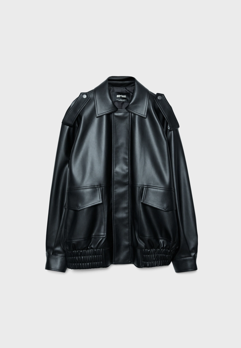 Объемная байкерская куртка из искусственной кожи