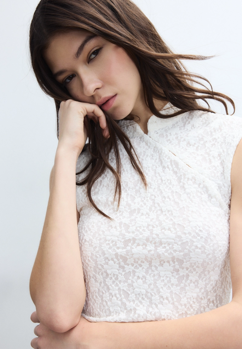 Футболка в стиле ципао с кружевом