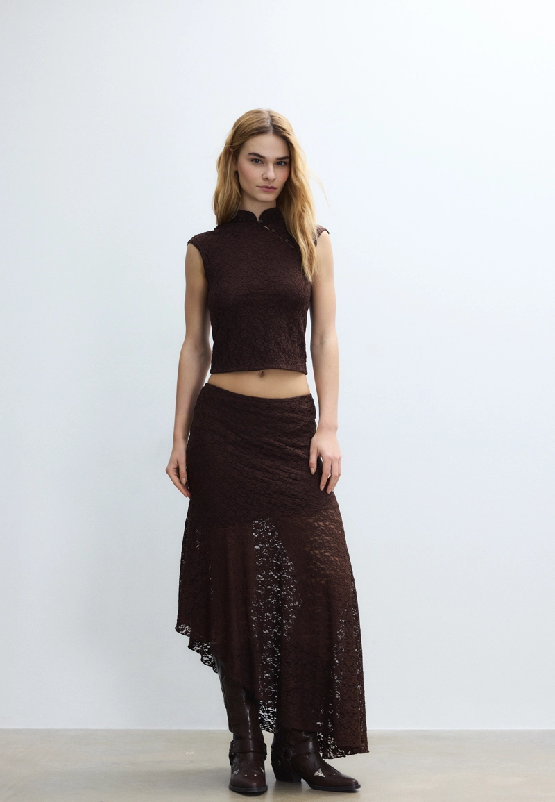 Футболка в стиле ципао с кружевом