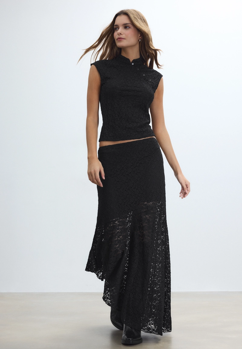 Футболка в стиле ципао с кружевом