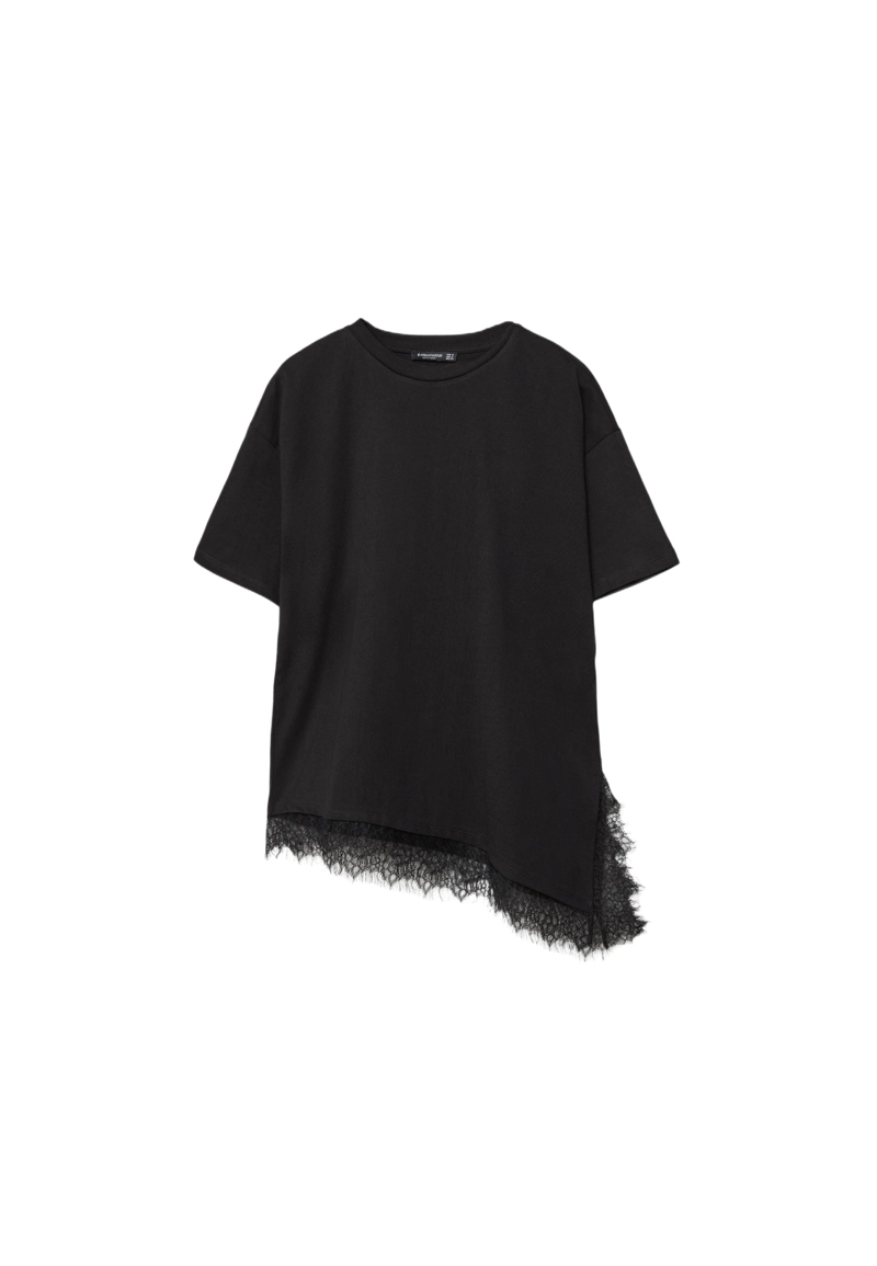 Футболка с короткими рукавами и кружевной отделкой по низу