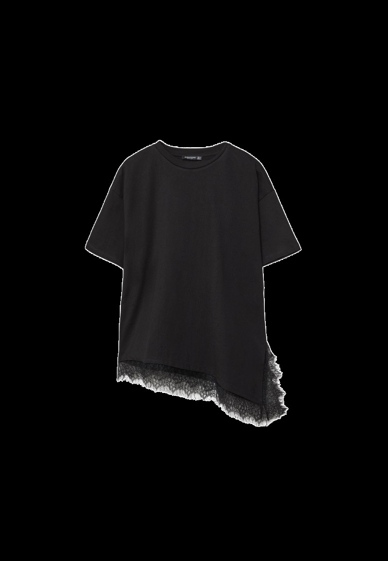 Футболка с короткими рукавами и кружевной отделкой по низу