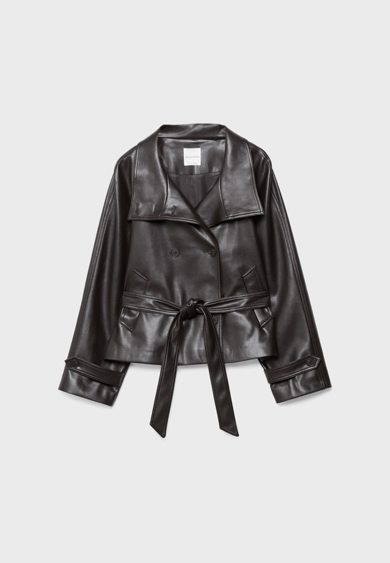 Тренч из искусственной кожи с высоким воротником