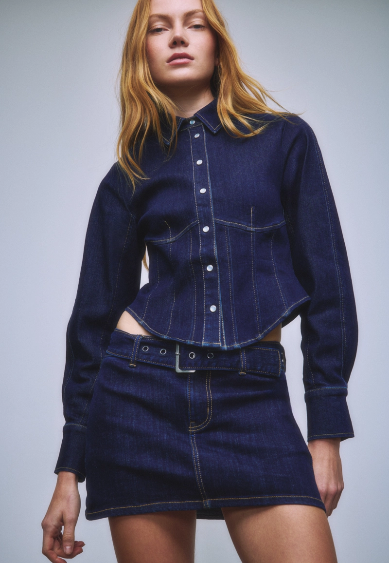 Джинсовая юбка-шорты с поясом