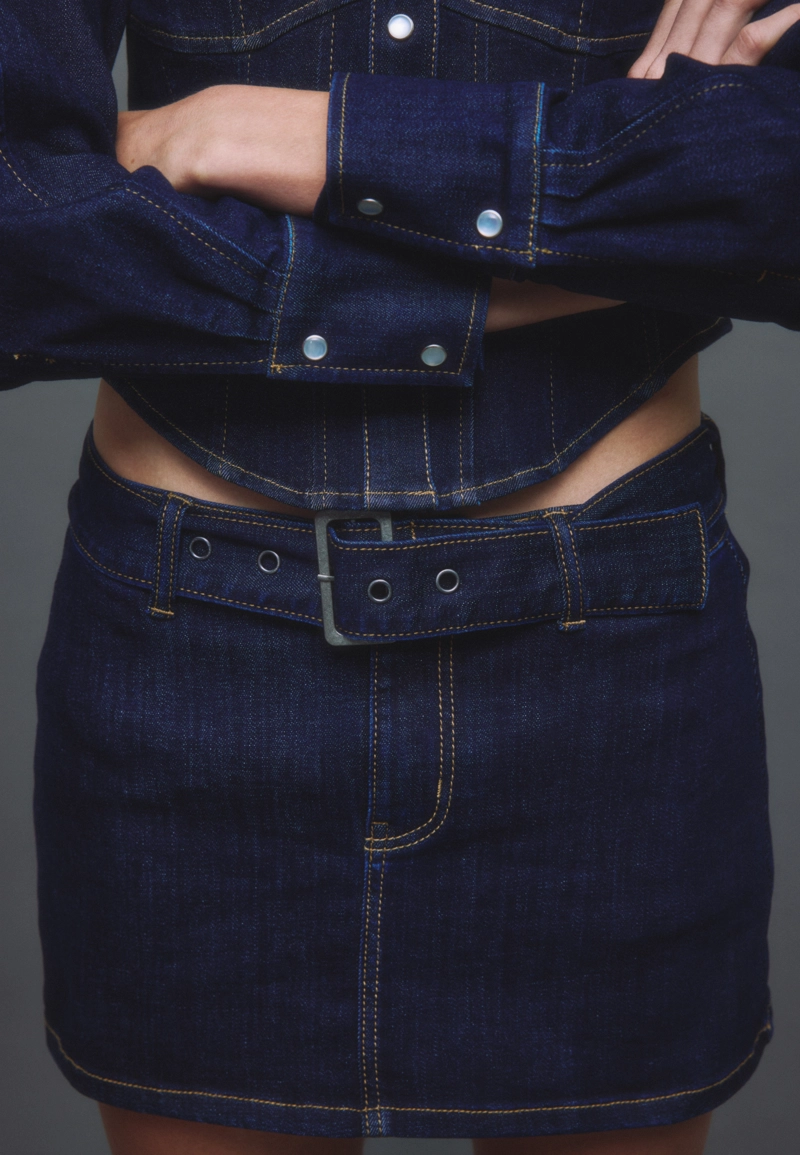 Джинсовая юбка-шорты с поясом