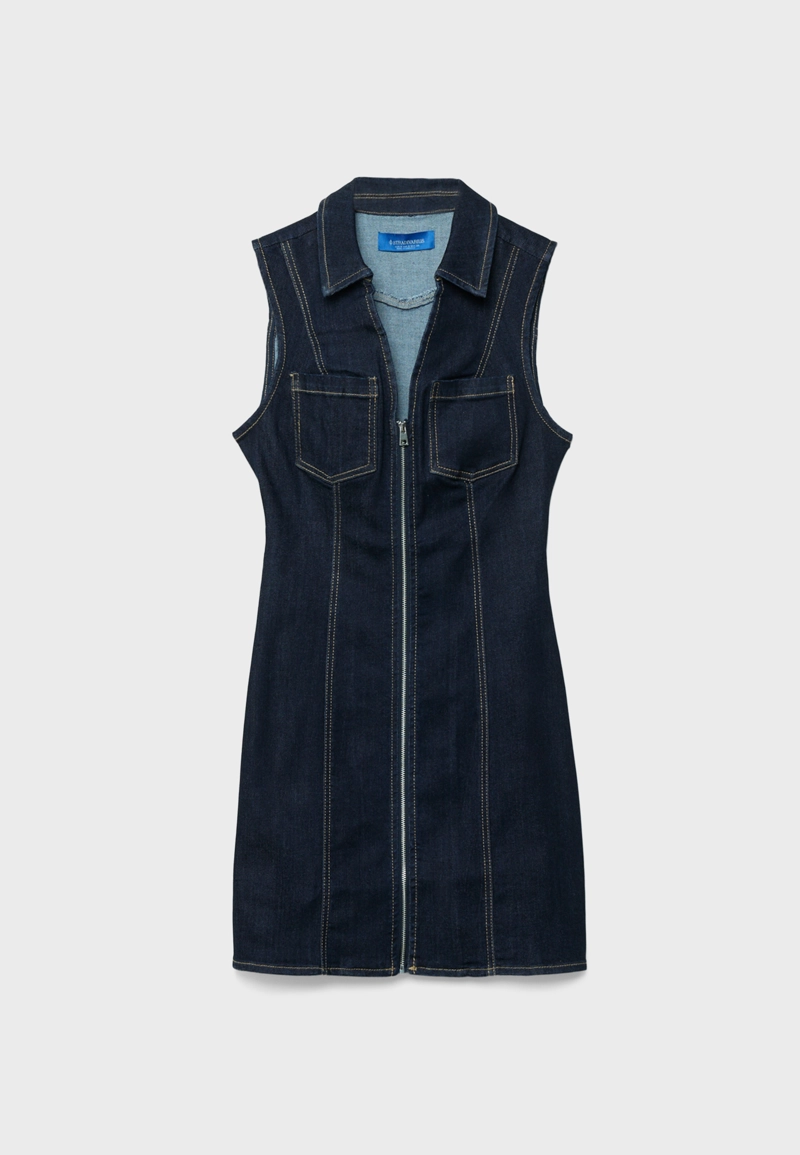 Короткое джинсовое платье без рукавов на молнии