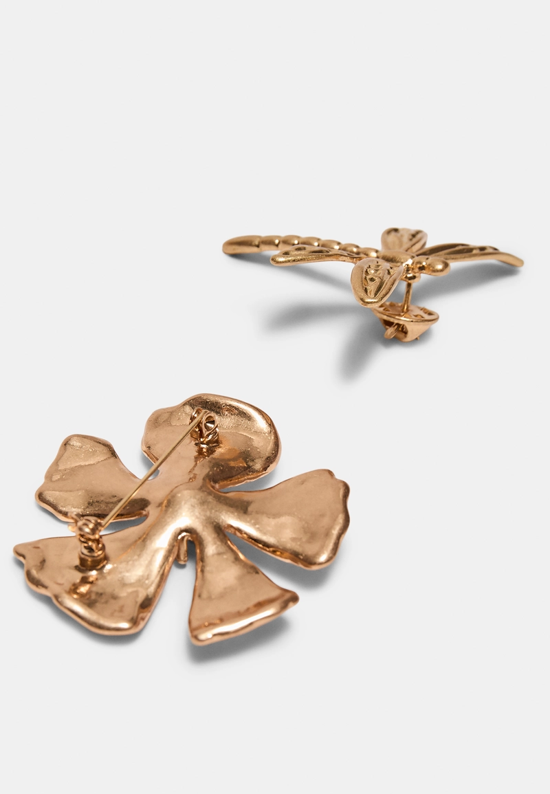 Набор из 2 брошей: стрекоза и цветок