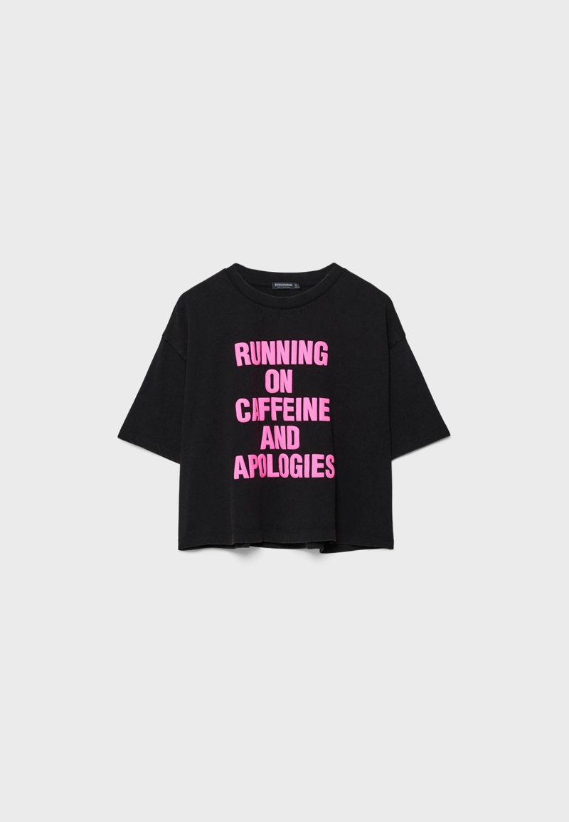 Укороченная футболка с принтом Caffeine