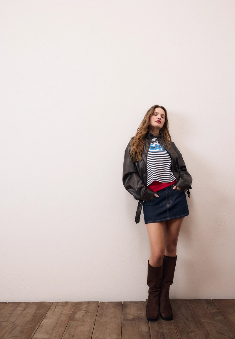 Куртка-баллон с поясом из искусственной кожи