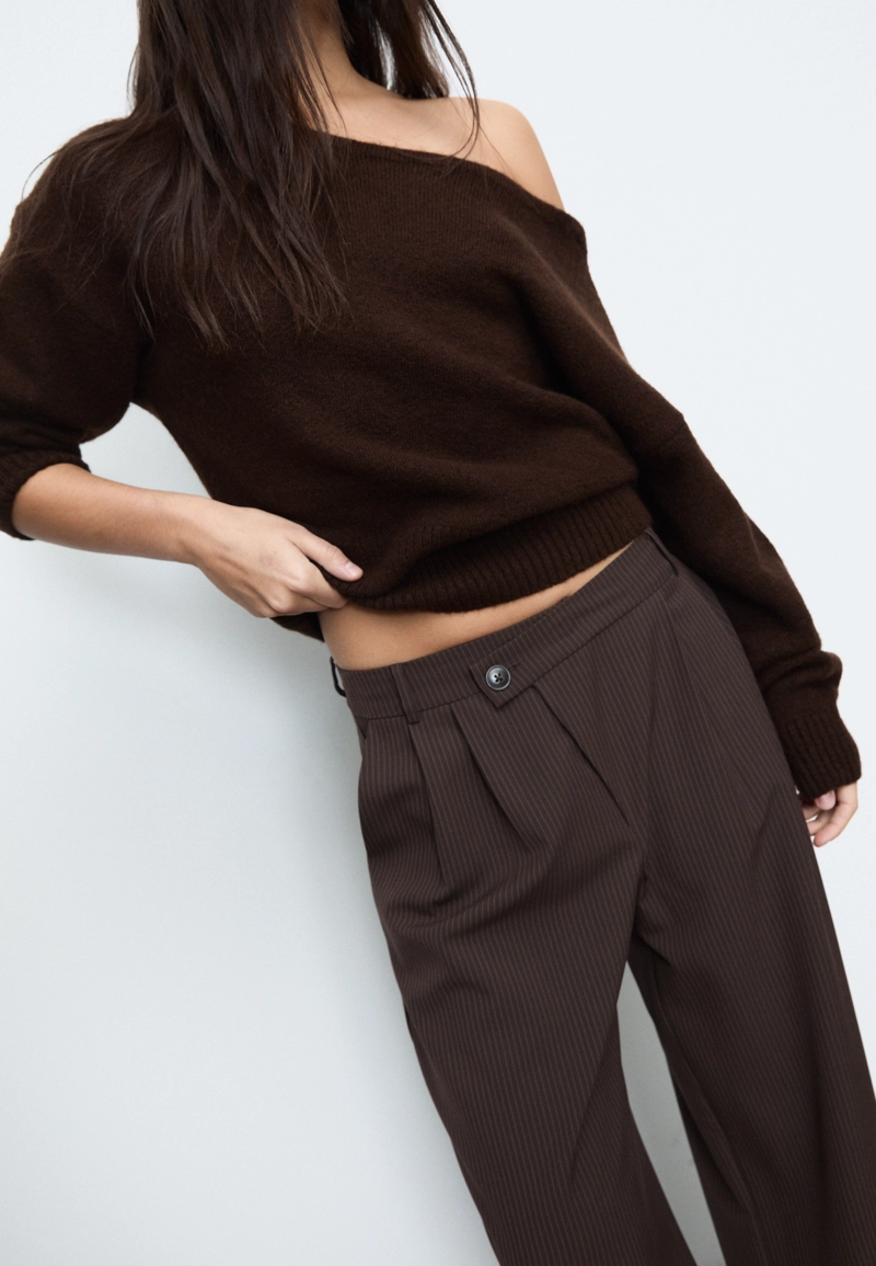 Повседневные брюки в полоску с перекрестной талией