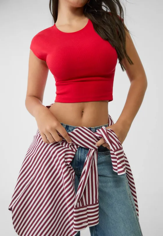 Укороченная базовая футболка в полоску