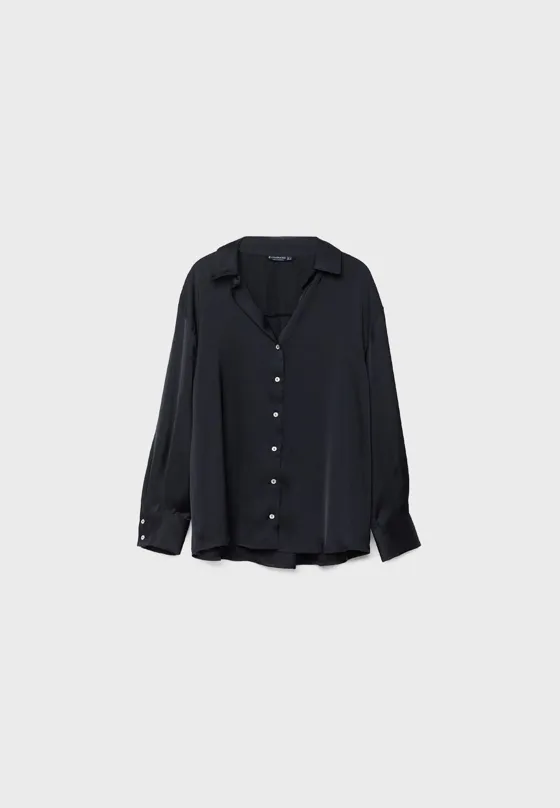 Атласная рубашка с воротником