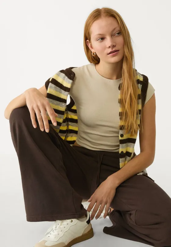 Укороченная базовая футболка в полоску