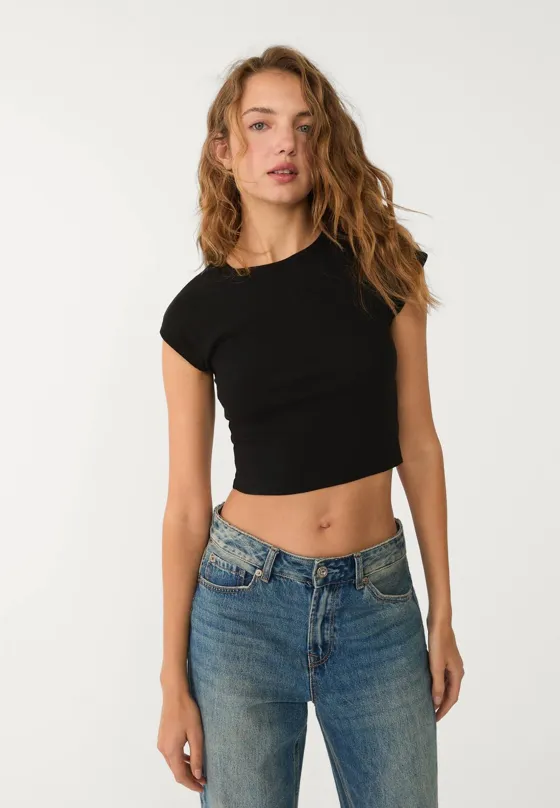 Укороченная базовая футболка в полоску