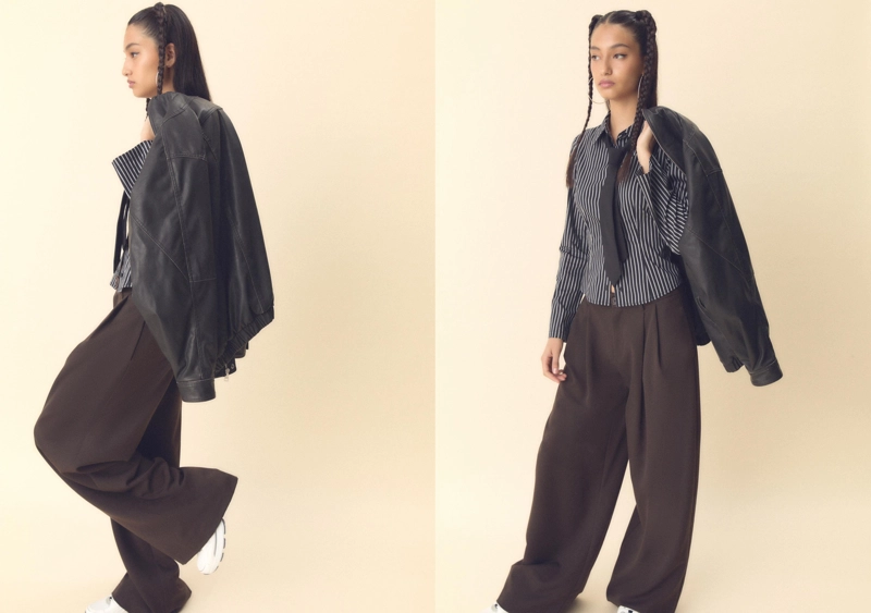 Брюки с широкими штанинами и защипами