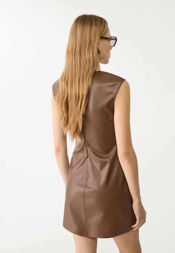 Короткое платье из искусственной кожи с рукавами-фонариками