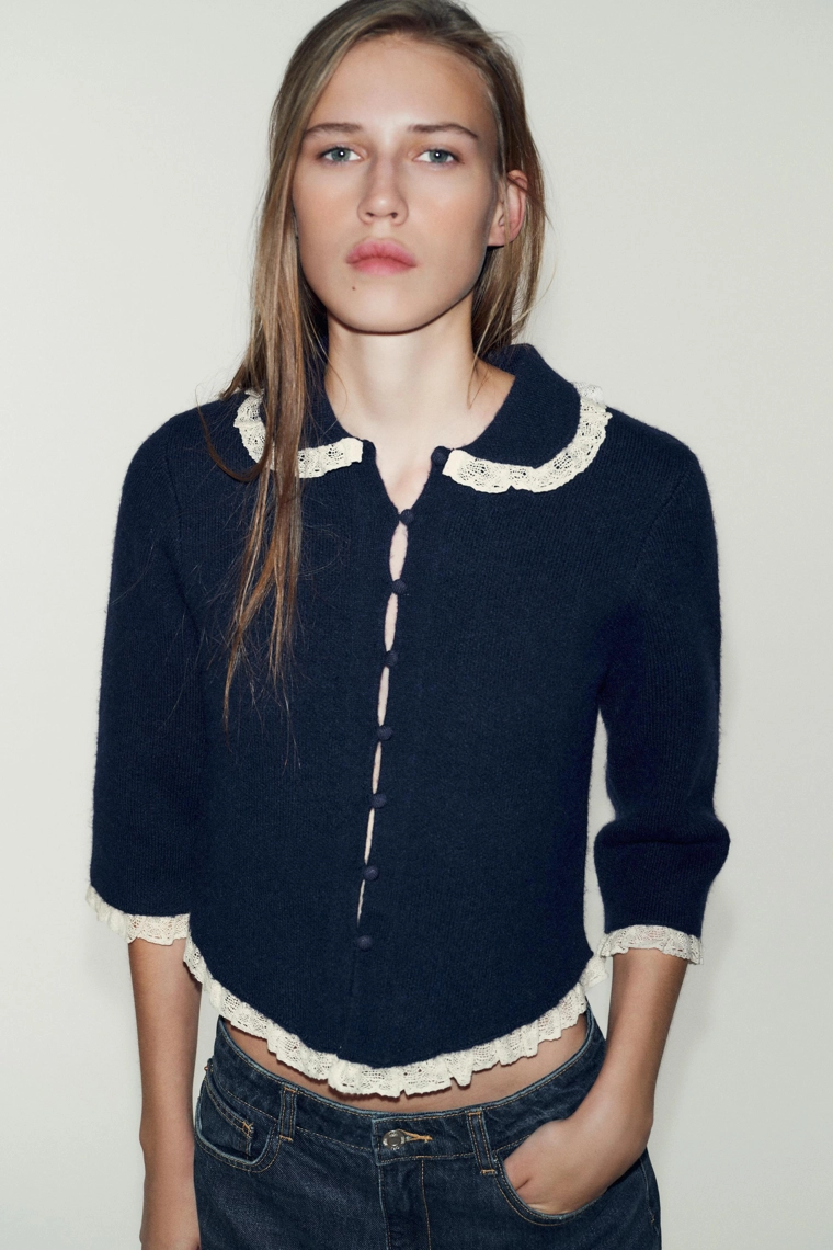 Кардиган с кружевным воротничком питера пэна