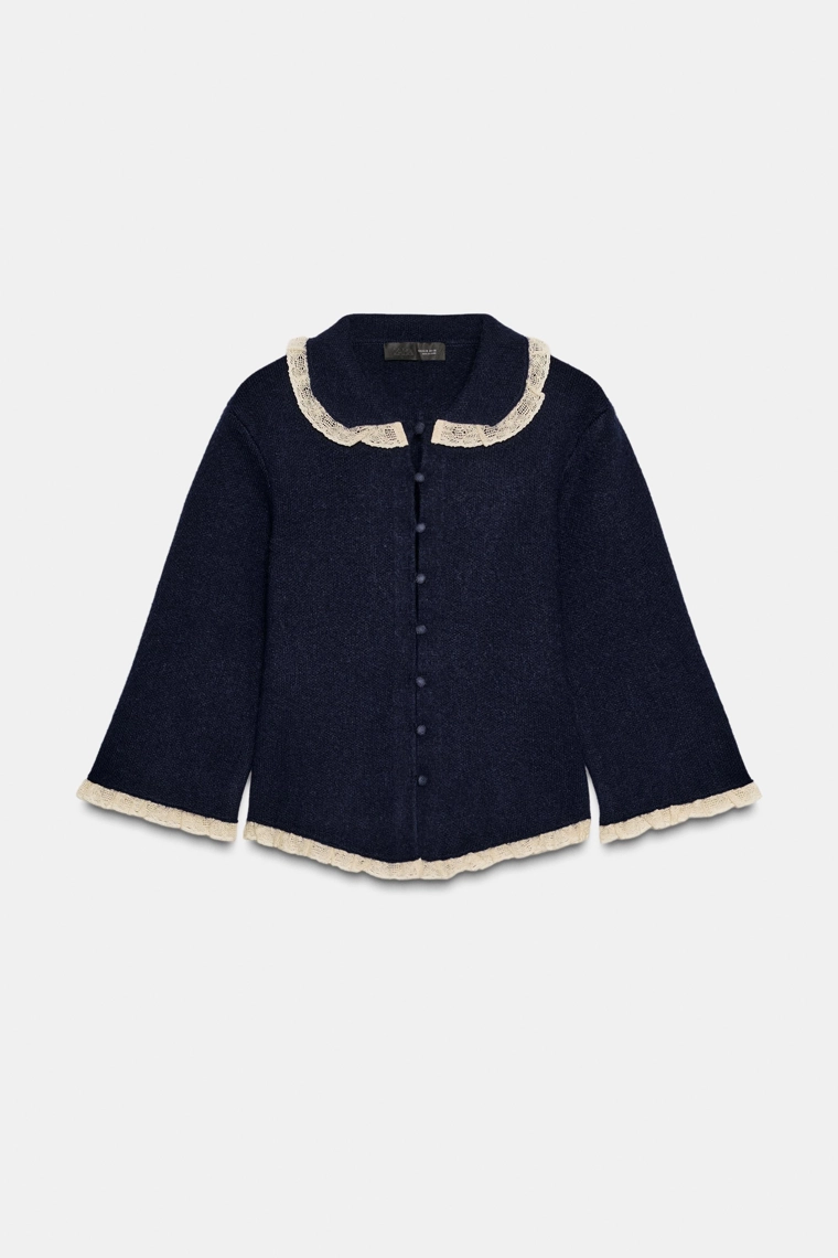 Кардиган с кружевным воротничком питера пэна