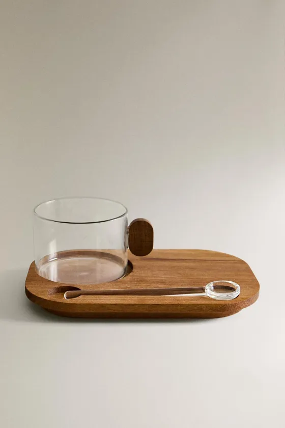 боросиликатная кружка с подносом